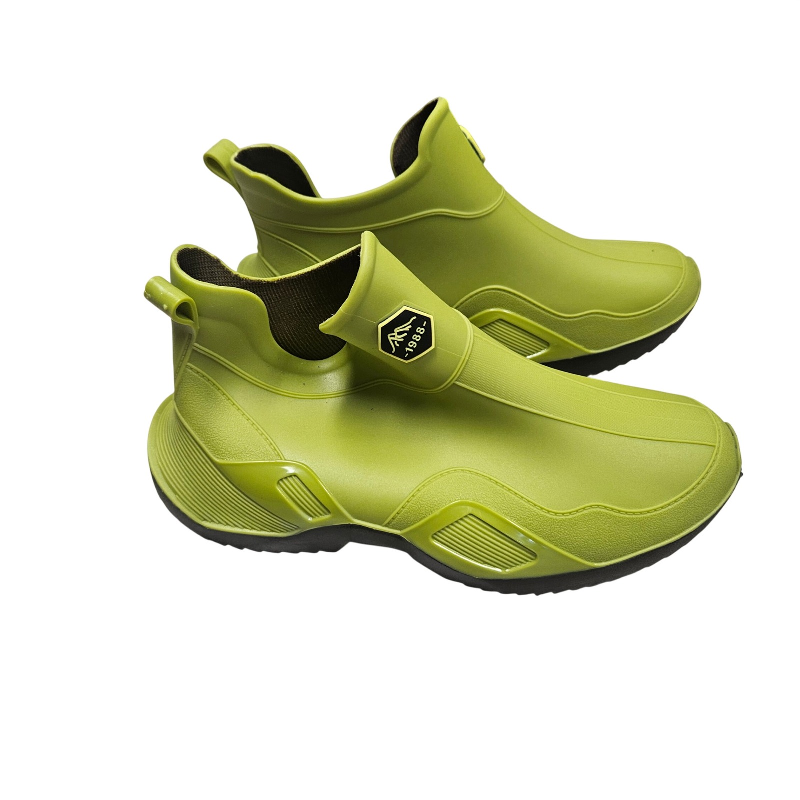 Unbranded Rain Boots Women 39 Lime Green Rubber Waterproof Ankle Lug Sole Boots